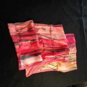 Anne Lyon Silk Scarf 11" x 54"  from France EUC Raspberry Sherbet Colors
